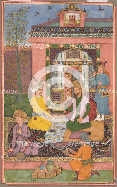 A feast in a pavilion setting, c. 1620. Creator: Muhammad Ali (Persian, active 1590-1620), attributed to.