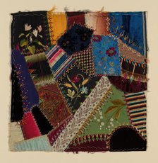 Fragment from Bedcover (Crazy Quilt Block), United States, c. 1884. Creator: Unknown.