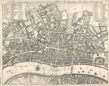 Map of the City of London surrounded by descriptive text, 1676. Creator: Anon.