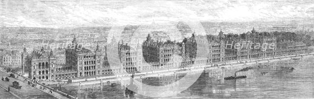 Proposed new buildings of St. Thomas's Hospital at Stangate, Lambeth, above Westminster Bridge, 1865 Creator: Unknown.