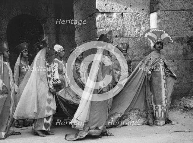 Kanellos dance group at ancient sites in Greece, 1929 Creator: Arnold Genthe.