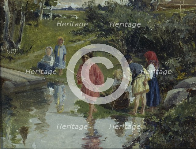 Children Fishing, 1882. Artist: Pryanishnikov, Illarion Mikhailovich (1840-1894)