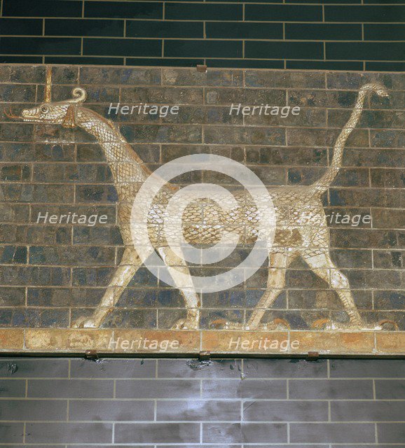 Glazed brick relief of a mushrushu on the Ishtar Gate, 7th century BC Artist: Unknown