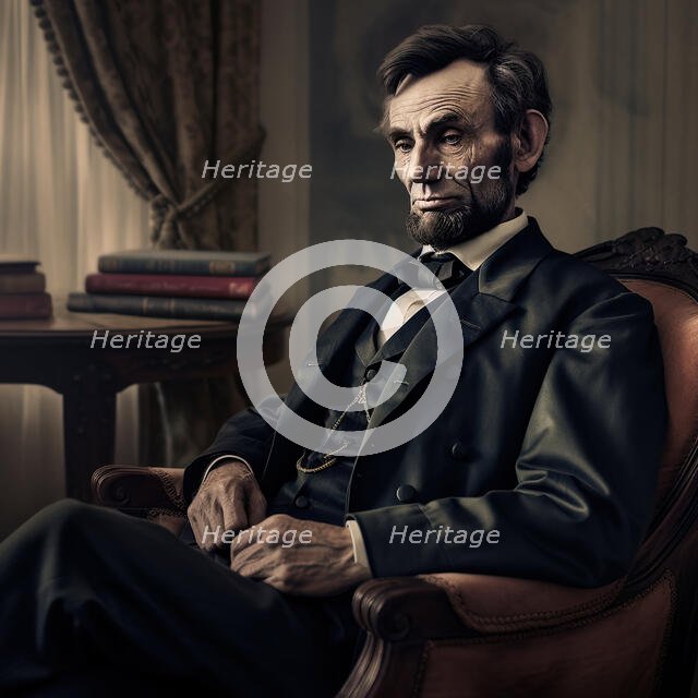 AI IMAGE - Portrait of Abraham Lincoln in the Oval Office, c1865, (2023).  Creator: Heritage Images.