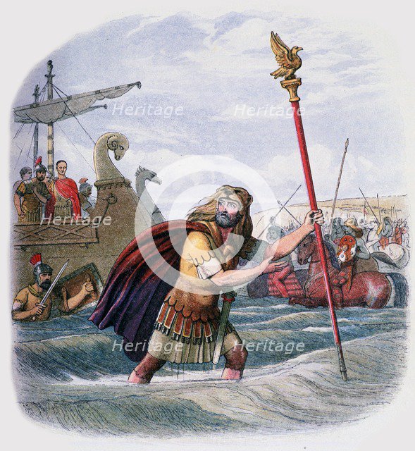 Illustration of the Romans landing in Britain, 19th century. Artist: Unknown