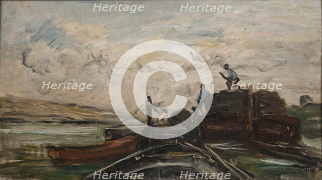 Barges on a River, mid-late 19th century. Creator: Charles Francois Daubigny.