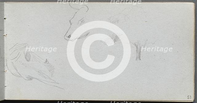 Sketchbook, page 53: Animal Studies and Tree Study. Creator: Ernest Meissonier (French, 1815-1891).