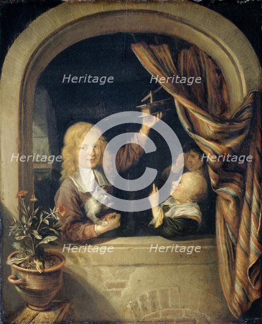 Children with a mousetrap, 1660-1676. Creator: Domenicus van Tol.