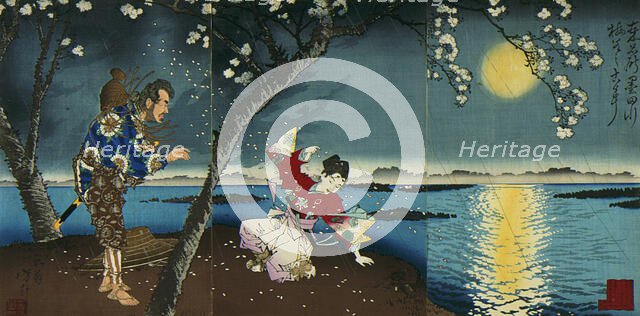 The Ancient Incident of Umewaka and the Child Seller beside the Sumida River, 1883. Creator: Tsukioka Yoshitoshi.