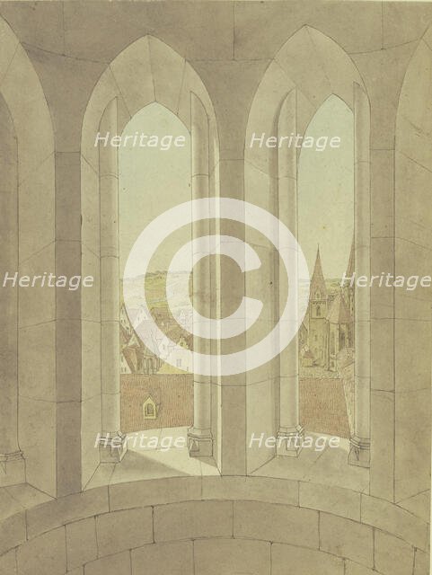 View from the tower of St. Gumbertus Church towards St. John's Church in Ansbach. Creator: Karl Ballenberger.