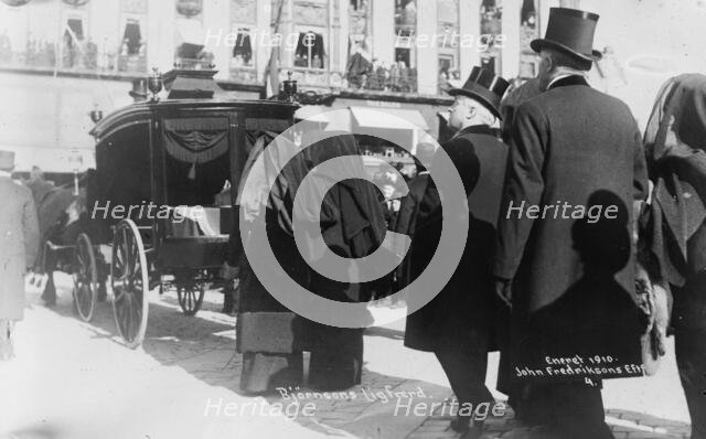 Bjornson family in funeral procession - Christiania, 1910. Creator: Bain News Service.