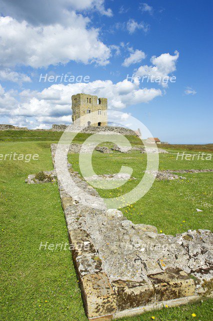Keep and foundations of the ruined Great Hall, Scarborough Castle, North Yorkshire, 2011. Artist: Bob Skingle.