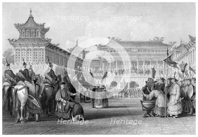 'The Emperor Teaou-Kwang reviewing his Guards, Palace of Peking', China, 19th century. Artist: JB Allen