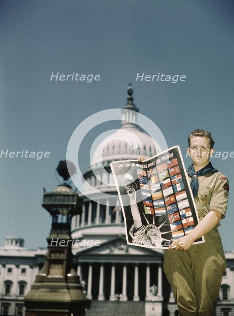 United Nations Fight for Freedom: Boy Scout in front of Capitol, 1943. Creator: John Rous.