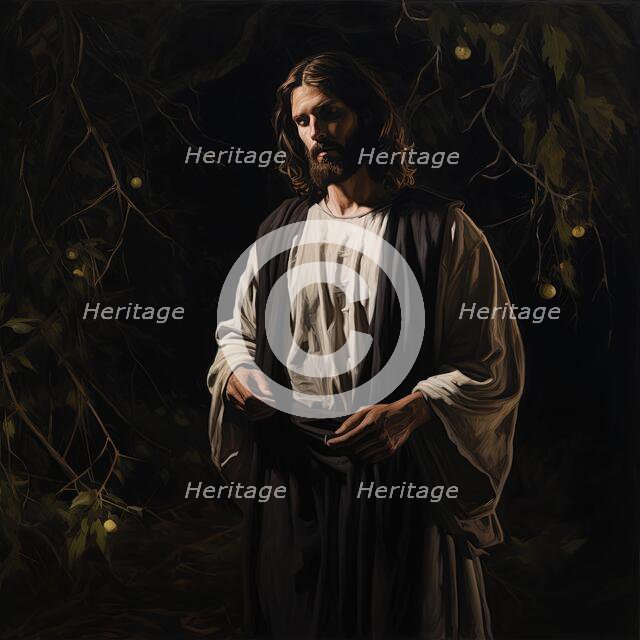 AI IMAGE - Illustration of Jesus Christ in the Garden of Gethsemane, 2023. Creator: Heritage Images.
