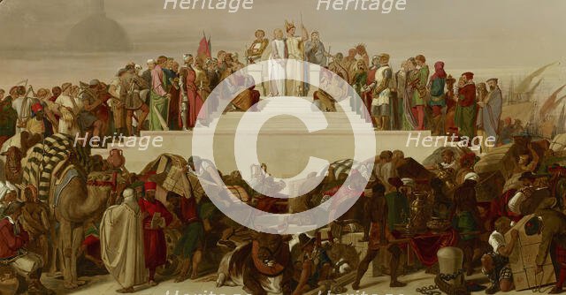 Sketch for a Large Picture in Progress, Representing Allegorically the Great Industrial..., 1851. Creator: John Tenniel.