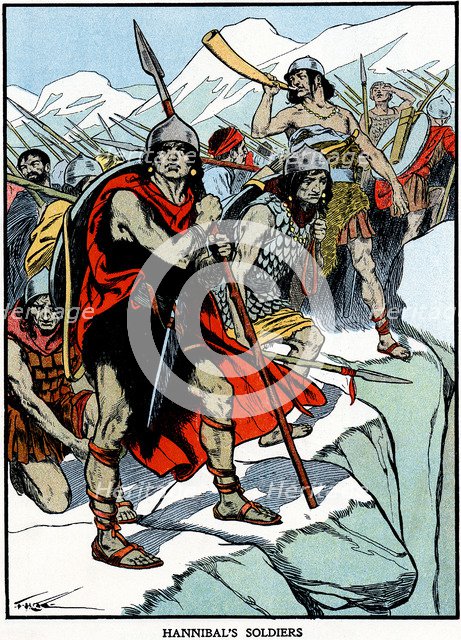 Hannibal crossing the Alps, 218 BC (early 20th century). Artist: Unknown