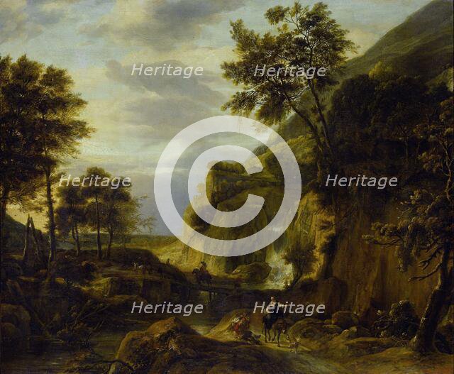 Mountainous landscape with waterfall, 1650-1692. Creator: Roelant Roghman.