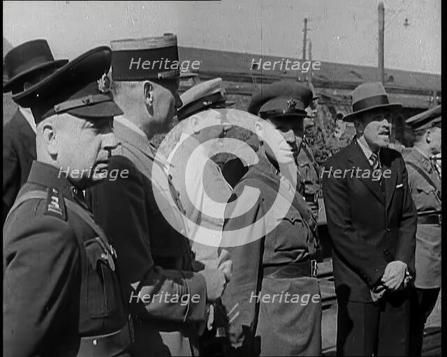 Various European Military Leaders Standing on a Railway Platform, 1939. Creator: British Pathe Ltd.