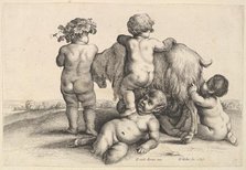 Four boys, a young satyr and a goat, 1647. Creator: Wenceslaus Hollar.
