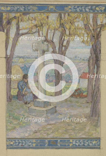 Esquisse pour la mairie de Fresnes : Paysage. Scènes de village, 1905. Creator: Victor Menu.