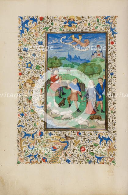 The Annunciation to the Shepherds; Llangattock Hours, 1450s. Creator: Unknown.
