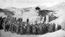 Easter mass in the dunes on the beaches of Belgium by the North Sea, World War I, 1915. Artist: Unknown