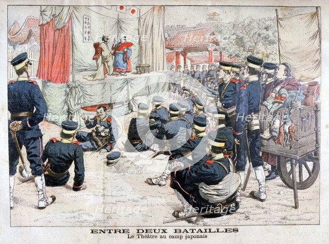 Off duty Japanese soldiers at the theatre in their camp, Russo-Japanese War, 1904. Artist: Unknown