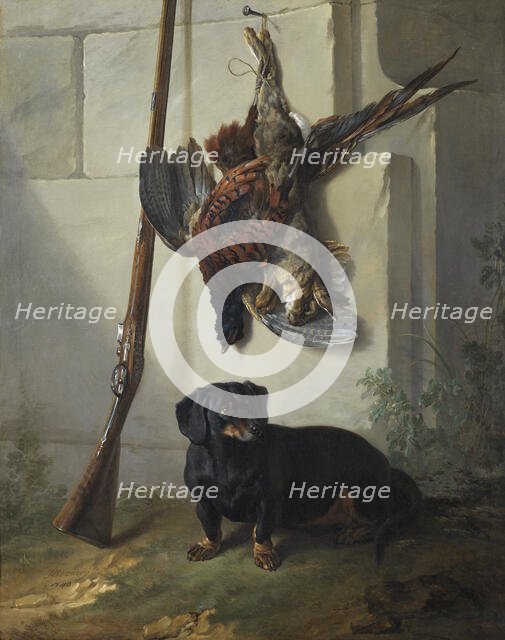 The Dachshound Pehr with Dead Game and Rifle, 1740. Creator: Jean-Baptiste Oudry.