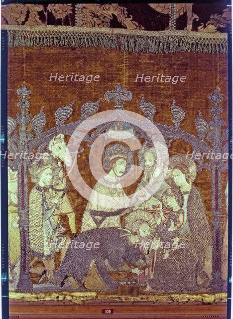 Adoration of the Magi, embroidered on a cloth of gold and silk.