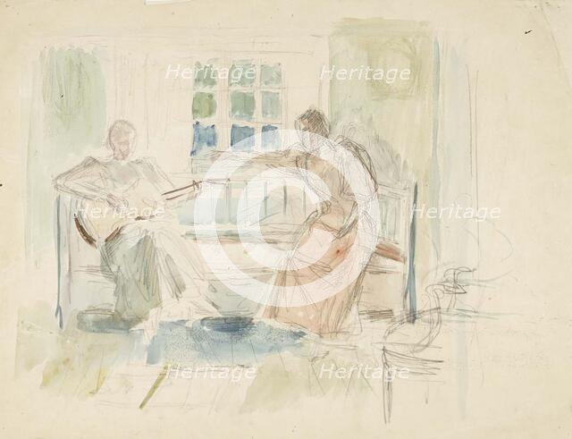 Two women on a couch, one playing the guitar, c1890s. Creator: Albert Edelfelt.