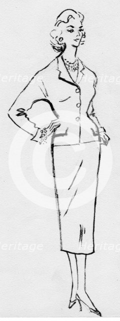 Woman in pencil suit, c1950. Creator: Shirley Markham.
