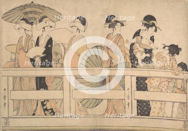 Enjoying the Cool Evening Breeze on...the Bridge, ca. 1800. Creator: Kitagawa Utamaro.
