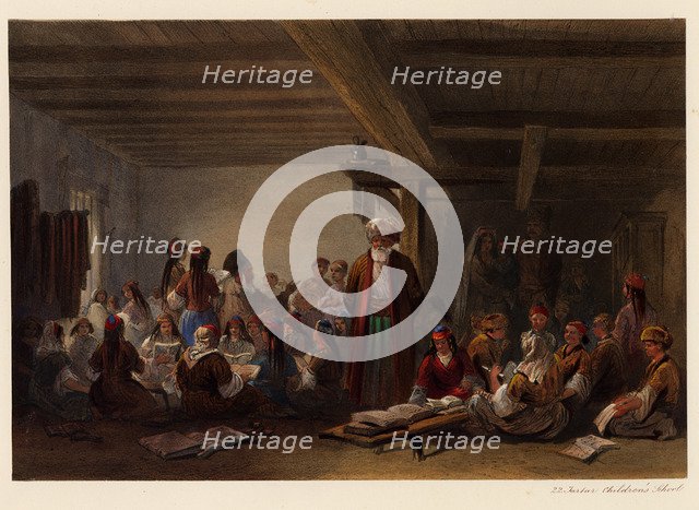 Crimean Tatars Children's School, 1856. Artist: Bossoli, Carlo (1815-1884)