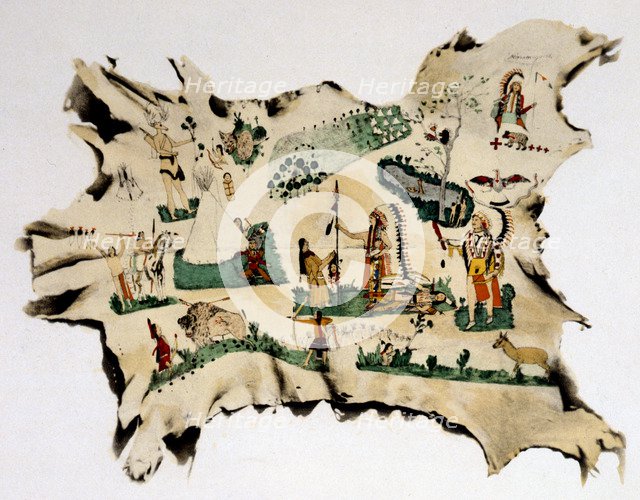 Native American painting on animal skin, 19th century. Artist: Silver Horn
