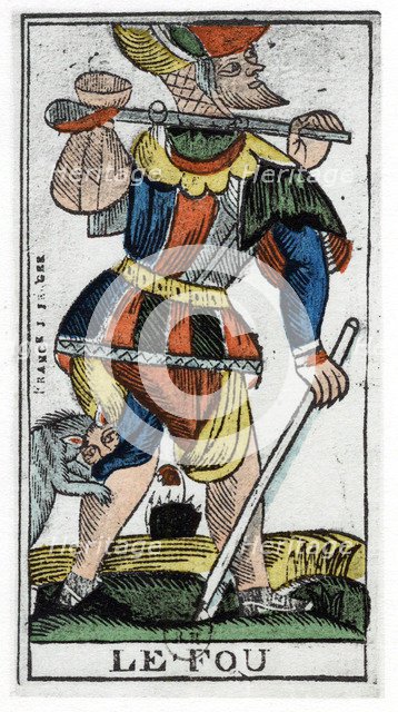 Tarot card of the Fool, Jergot Tarot, 17th century. Creator: Unknown.