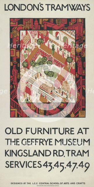 'Old Furniture At The Geffrye Museum', London County Council (LCC) Tramways poster, 1924. Artist: Howard Spear