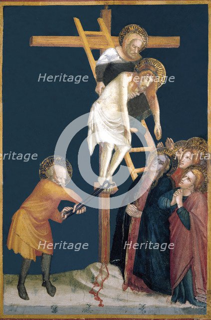  'Descent from the Cross' detail of the paintings by Ferrer Bassa, frescoes preserved in the chap…