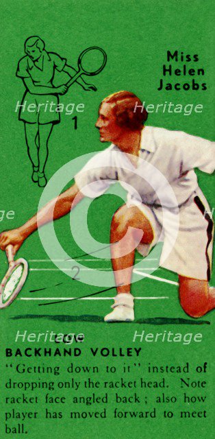 'Miss Helen Jacobs - Low Backhand Volley', c1935. Creator: Unknown.