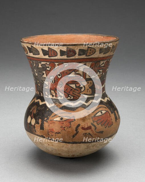 Beaker Depicting Human Head and Abstract Costumed Figures, 180 B.C./A.D. 500. Creator: Unknown.