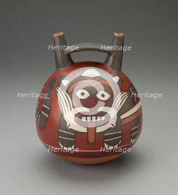 Double Spout Vessel Depicting a Figure Wearing a Feline Costume, 180 B.C./A.D. 500. Creator: Unknown.
