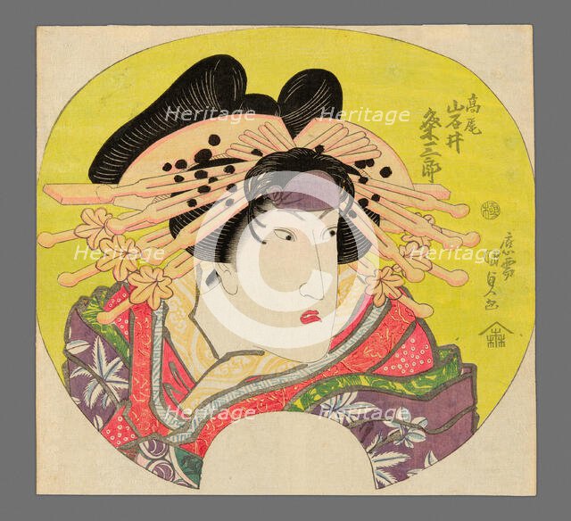 Iwai Kumesaburo II as the Courtesan Takao in Banzei Okuni Kabuki, c. 1827. Creator: Utagawa Kunisada.