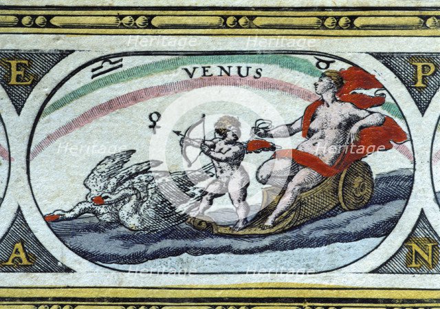 Venus, colored engraving from the book 'Le Theatre du monde' or 'Nouvel Atlas', 1645, created, pr…