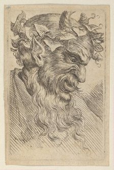 Satyr Mask with a Crown of Ivy, Facing Right, from Divers Masques, ca. 1635-45. Creator: Francois Chauveau.