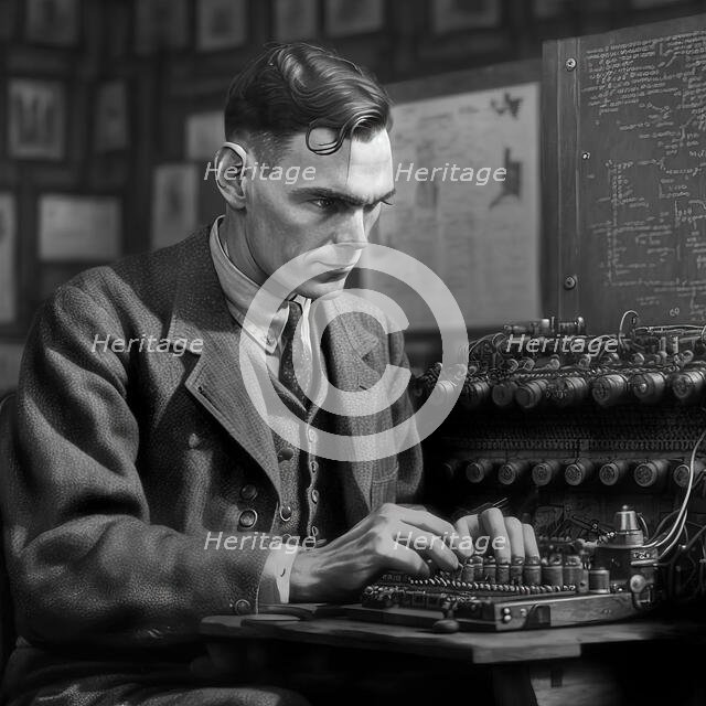 AI IMAGE - Alan Turing at Bletchley, 1940s, (2023).  Creator: Heritage Images.