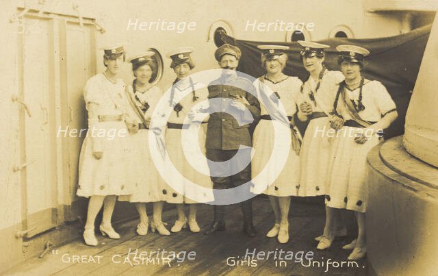 Seven sailors standing together on deck, 1918. Creator: Unknown.