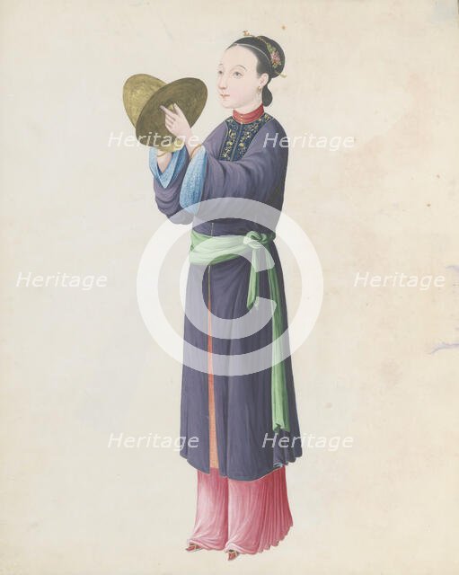 Watercolour of musician playing bo (tongbo), late 18th century. Creator: Unknown.