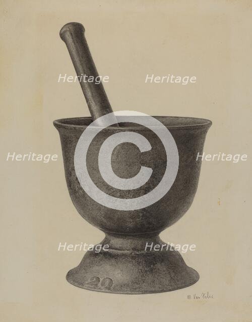 Mortar and Pestle, c. 1941. Creator: Maurice Van Felix.