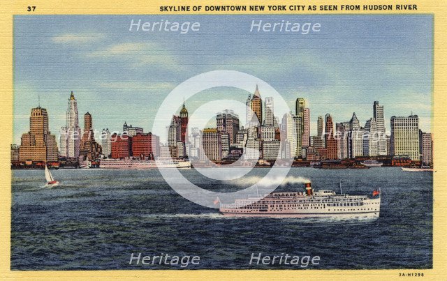 Skyline of downtown New York City as seen from Hudson River, New York, USA, 1933. Artist: Unknown