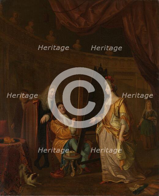 An Artist in his Studio, Painting the Portrait of a Lady, 1707. Creator: Ludolf Bakhuizen.